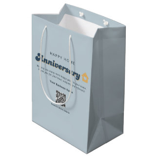 Heim-Jubiläum Immobilien QR Code Retro Blau Mittlere Geschenktüte