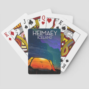 Heimaey, Island, Camping-Urlaubsposter. Spielkarten