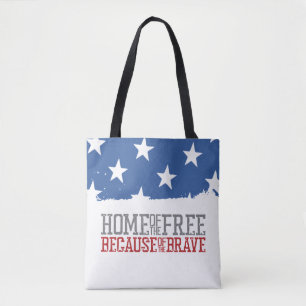Heimat der Freien wegen der Tapferen US-Flagge Tasche