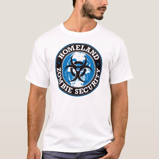 Heimat-Zombie-Sicherheits-Schädel - Blau T-Shirt (Vorderseite)