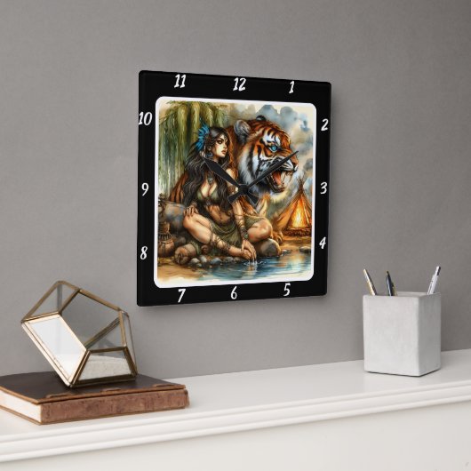 Heimatreise: Versteckter Pfad Tigerherz Quadratische Wanduhr (Büro)