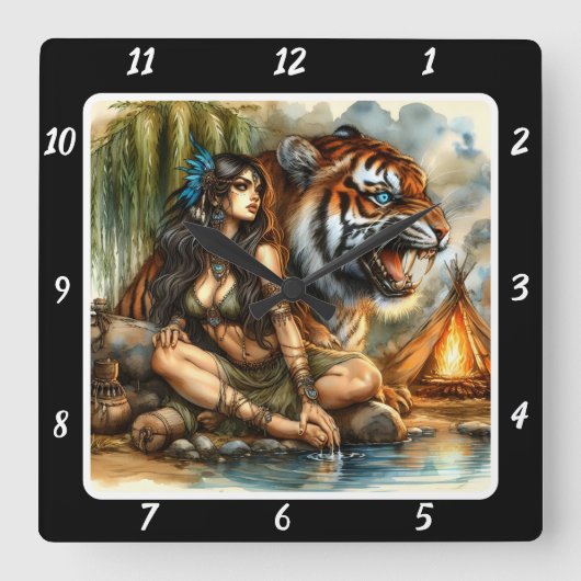 Heimatreise: Versteckter Pfad Tigerherz Quadratische Wanduhr (Vorderseite)