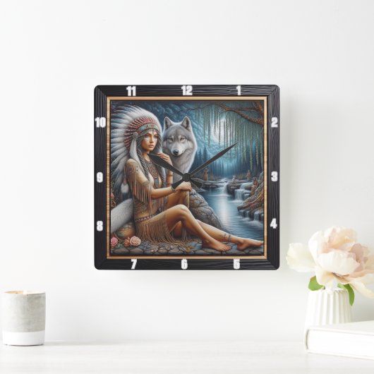 Heimatreise: Verstecktes Waldherz Quadratische Wanduhr (Zuhause)