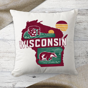 Heimatstaat Wisconsin Retro-Farbe Kissen