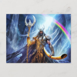 Heimdall and horn Gjallarhorn at bifrost bridge Postkarte