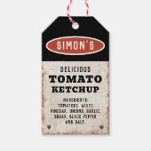 Heimgearbeitetes Tomatenketschup mit rostigem Schi Geschenkanhänger (Vorderseite)