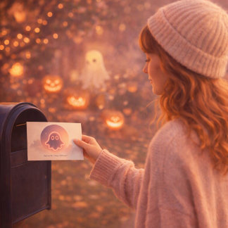 Heimgesucht, aber froh: Halloween • Leuchtender Ge Feiertagspostkarte