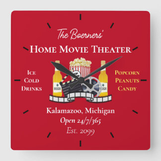 Heimkino-Popcorn-Klappe-Film Quadratische Wanduhr