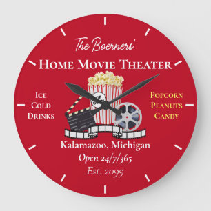 Heimkino-Popcorn-Klappe-Film-Rund Große Wanduhr