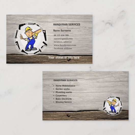 Heimwerker hält businesscard instand visitenkarte (Vorne/Hinten)