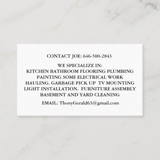 HEIMWERKER VISITENKARTE (Rückseite)