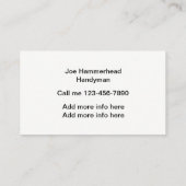 Heimwerker-Zuhause-Reparatur Visitenkarte (Rückseite)