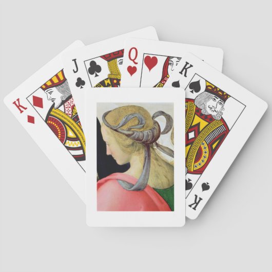 Heirat der Jungfrau, Detail, das ein von zeigt Spielkarten (Rückseite)