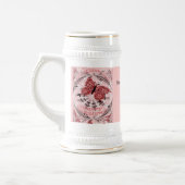 Heirat-Erinnerungen; Schmetterlings-staubiges Rosa Bierglas (Links)