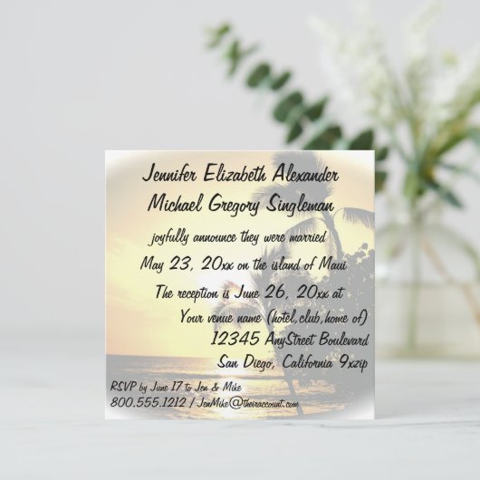 Heirat-Mitteilungs-tropische Palme Einladung (Stehend Vorderseite)