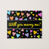 Heirate mich? + Spaß, Liebe, buntes Herz Muster Puzzle (Horizontal)