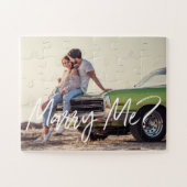 Heirate mich? Trendy Brush Script & Custom Foto Puzzle (Horizontal)