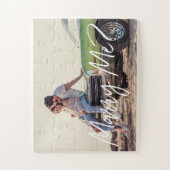 Heirate mich? Trendy Brush Script & Custom Foto Puzzle (Vertikal)