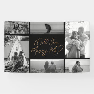 Heiraten Sie mich?   6 Foto Black Gold Vorschlag Banner