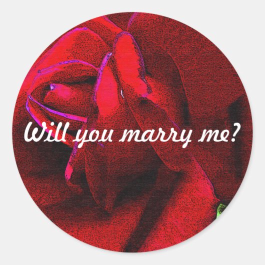 "Heiraten Sie mich?" auf der rote Rose Runder Aufkleber (Vorderseite)