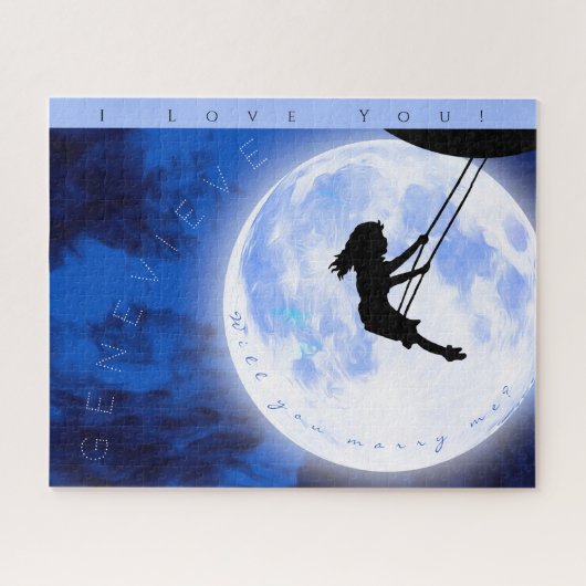 Heiraten Sie mich? Girl Swing auf dem Mond Puzzle (Horizontal)