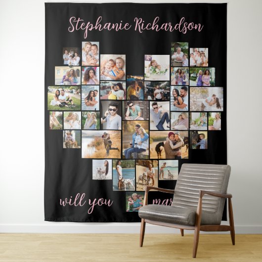 Heiraten Sie mich Herzklopffoto Hintergrund Wandteppich (Beispiel)