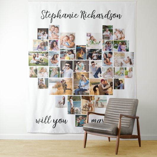 Heiraten Sie mich Herzklopffoto Hintergrund Wandteppich (Beispiel)