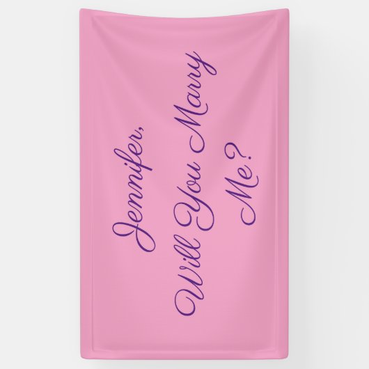 Heiraten Sie mich? Lila Text in Pellrosa Banner (Vertikal)