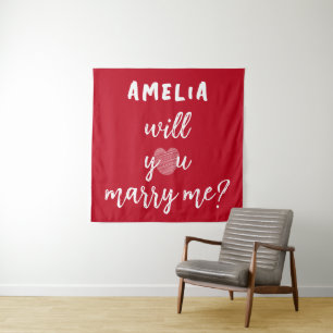 Heiraten Sie mich mit dem Vorschlag von Heart Red Wandteppich