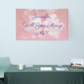 Heiraten Sie mich? Rosa Wolken, Name und Text Banner (Messeveranstaltung)