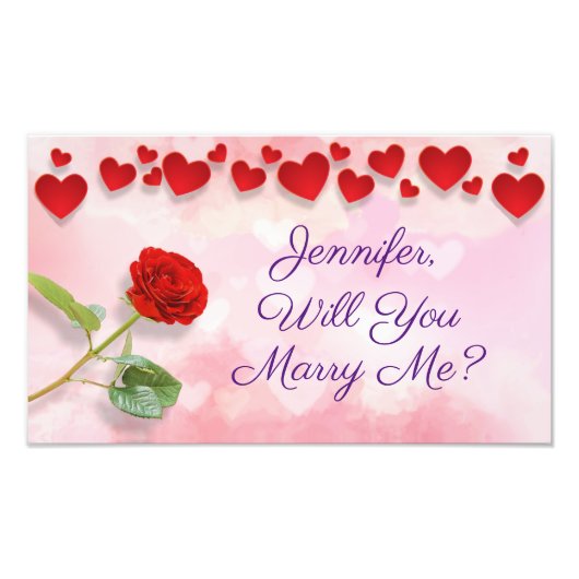 Heiraten Sie mich? Rose und Rotes Herz, Name Fotodruck (Vorne)