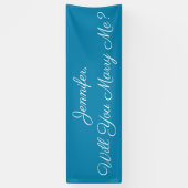 Heiraten Sie mich? White Script, Deep Sky Blue Banner (Vertikal)
