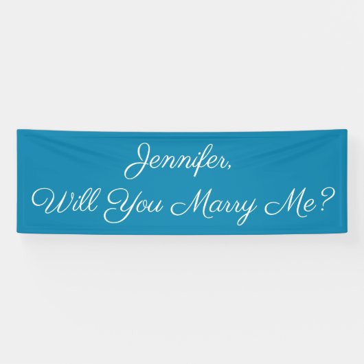 Heiraten Sie mich? White Script, Deep Sky Blue Banner (Horizontal)