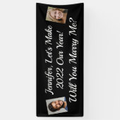 Heiraten Sie mich? Zwei Fotos, weißer Text, schwar Banner (Vertikal)