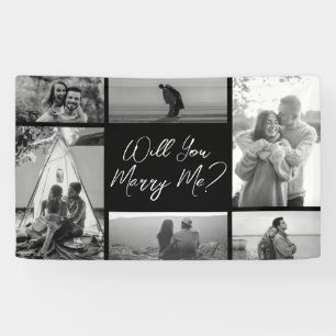 Heiraten Sie mir 6 Foto Schwarz-Weiß-Collage Banner