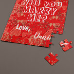 Heiraten Sie mir einen Vorschlag zur personalisier Puzzle<br><div class="desc">Die Frage: "Heiraten Sie mich?" Folge deinem Herzen und mache eine Überraschung halten niedlichen Vorschlag Geschenk an deine Freundin, um die Erinnerungen von deinem Anfang dein ganzes Leben zu genießen! Vollständig anpassbarer Nachrichtentext auf lebendiges Rot mit Herz Valentines Muster und Ihren Namen. Sie können den Text durch Ihren eigenen ersetzen....</div>