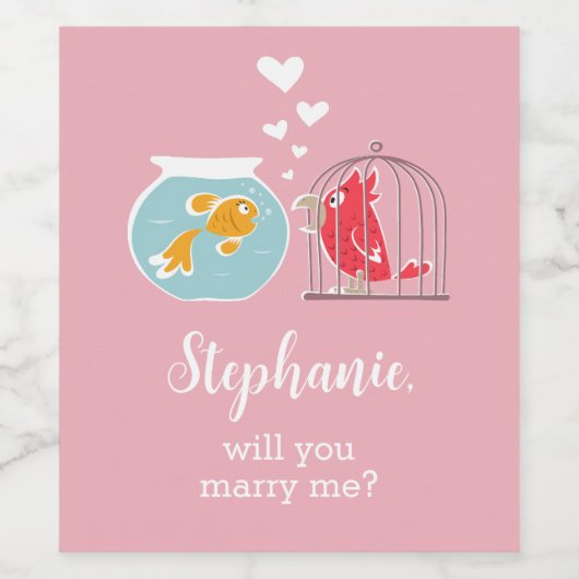 Heiraten Sie mir Niedlichen Papagei Goldfisch Vors Weinetikett (Einzelnes Label)