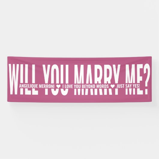 Heiraten Sie mir Personalisierten Vorschlag Rosa W Banner (Horizontal)