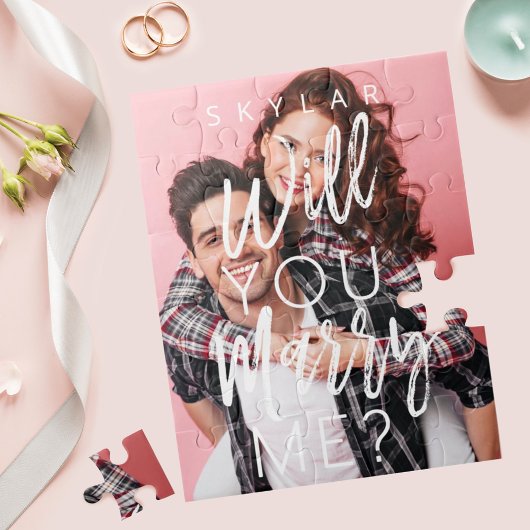 Heiraten Sie mir trendy Script & Custom Foto Puzzle