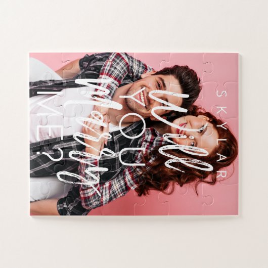 Heiraten Sie mir trendy Script & Custom Foto Puzzle (Horizontal)