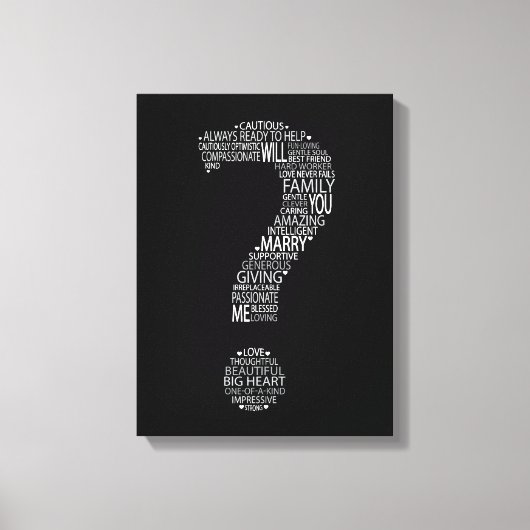 Heiraten Sie mir Typografie Schwarz-Weiß Leinwanddruck (Vorderseite)