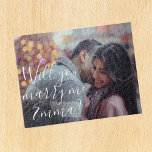 Heiraten Sie mir Vorschlag personalisieren Foto Puzzle<br><div class="desc">Dieses Design wurde durch digitale Kunst erstellt und kann personalisiert werden, indem Sie auf den Knopf Anpassen klicken und die Farbe ändern, einen Namen, Initialen oder Ihre Lieblingssprache hinzufügen. Kontaktieren Sie mich unter colorflowcreations@gmail.com , wenn Sie dieses Design für ein anderes Produkt haben möchten. Kaufen Sie meine originale abstrakte Acrylmalerei...</div>