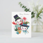 Heiraten von Weihnachten aus Snowman Couple Postkarte (Stehend Vorderseite)