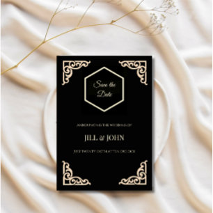 Heiratet an diesem Tag Hochzeit Schwarz Gold Sechs Save The Date