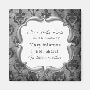 Heiratetag merken Vintage-Blumenmuster Grau Magnet
