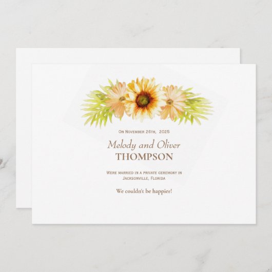 Heiratsankündigung Rustikal gestrichene Sonnenblum Ankündigung (Vorne/Hinten)