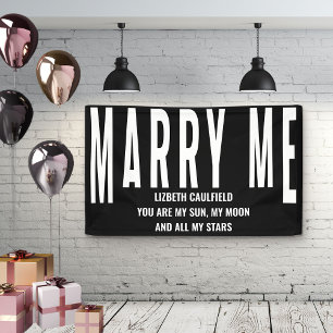 Heiratsantrag Sonne Mond Sterne Schwarz Weiß Banner