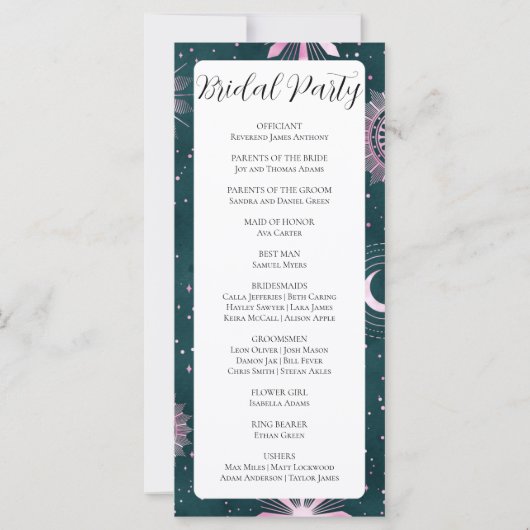 Heiratsprogramm für Schwarz und Rosa (Rückseite)