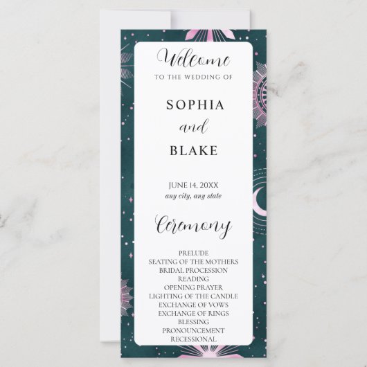 Heiratsprogramm für Schwarz und Rosa (Vorderseite)