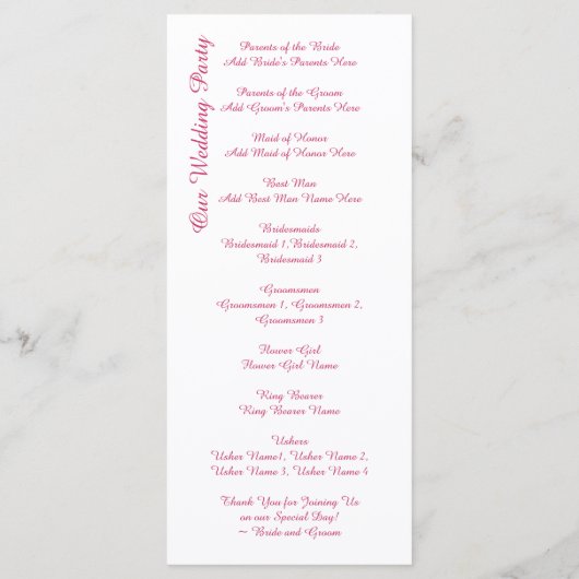 Heiratsprogramme für heiße Rosa Pferde und Beförde Programm (Rückseite)